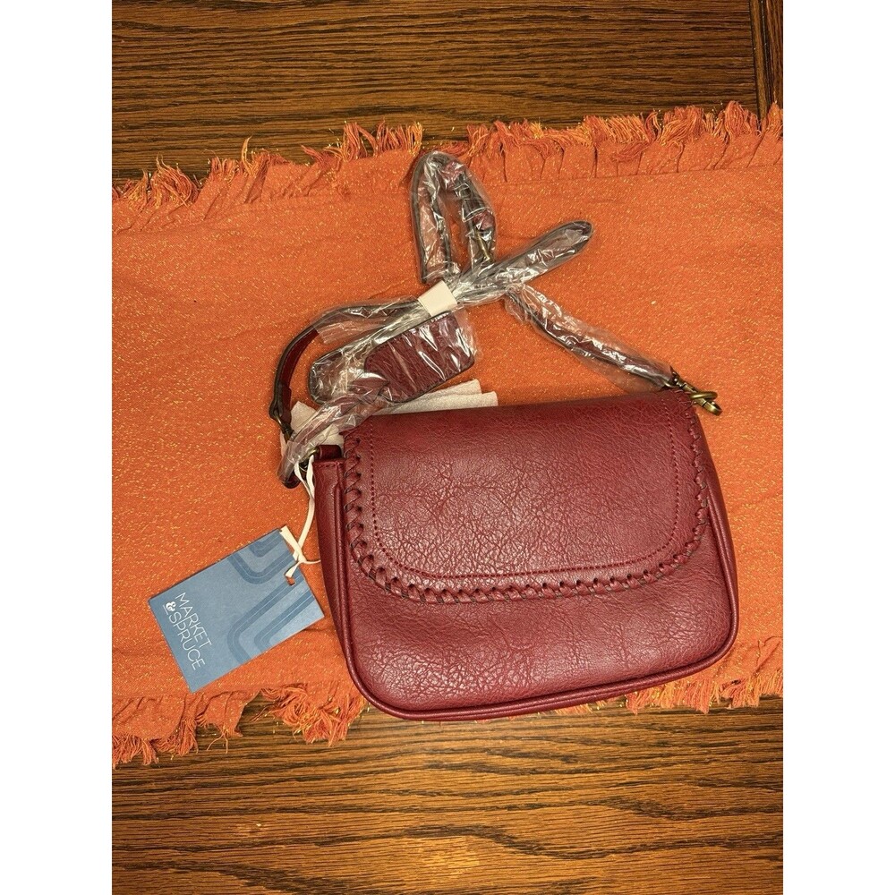 Market & Spruce Crossbody Burgundy Purse with Whipstitch Detailed Flap NWT